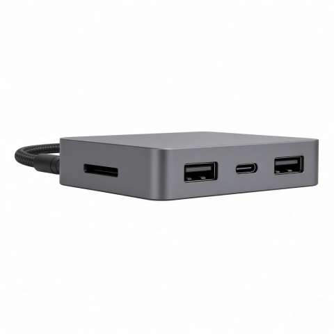 USB-C Desktop Hub, Aluminum Alloy, Gray, 3-Port USB Expansion with Card Slot