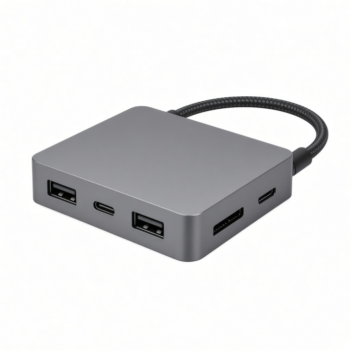USB-C Desktop Hub, Aluminum Alloy, Gray, 3-Port USB Expansion with Card Slot