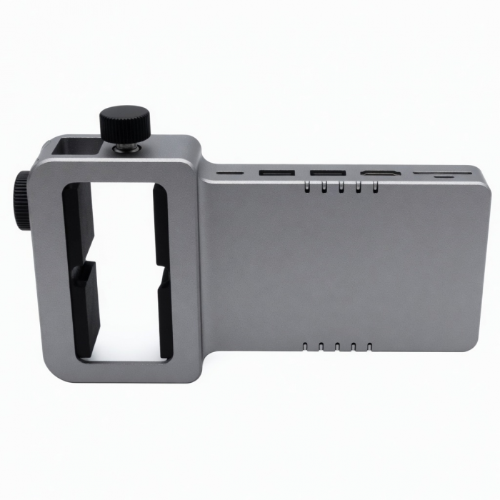 Aluminum USB-C Clamp Hub, Gray, Dual USB-A, HDMI, SD Card Ports
