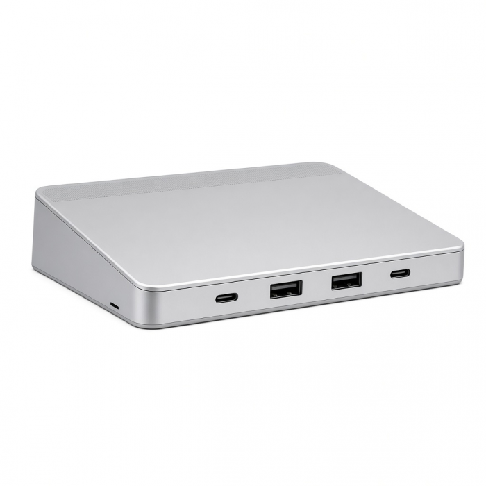Aluminum Monitor Stand USB Hub, Silver, 4-Port Type-C Docking Station