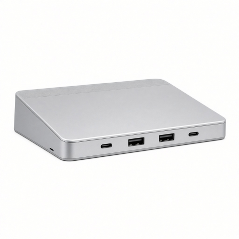 Aluminum Monitor Stand USB Hub, Silver, 4-Port Type-C Docking Station