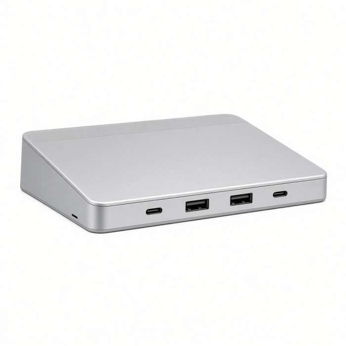 Aluminum Monitor Stand USB Hub, Silver, 4-Port Type-C Docking Station