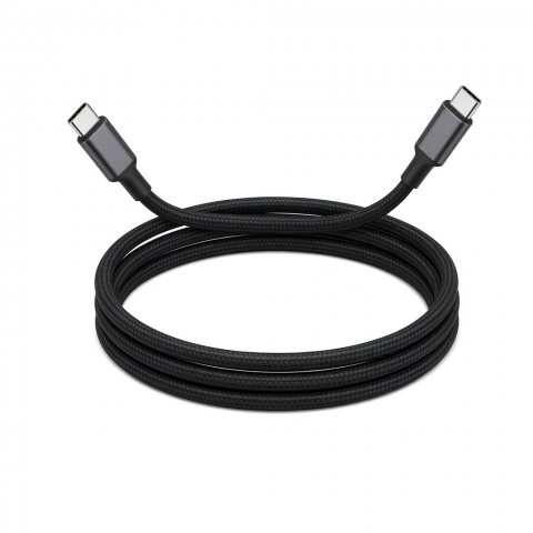 USB-C to USB-C Charging Cable, 100W, Black Braided Nylon, 1 Cable