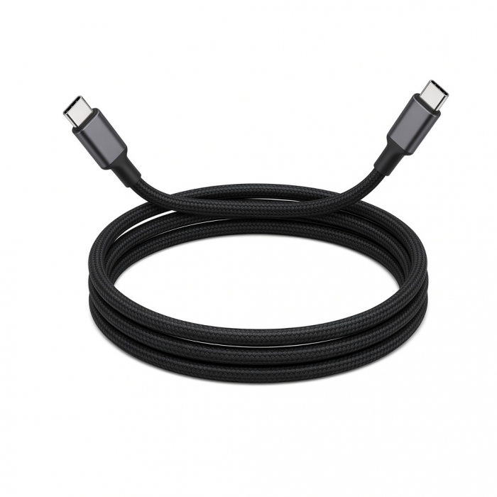 USB-C to USB-C Charging Cable, 100W, Black Braided Nylon, 1 Cable