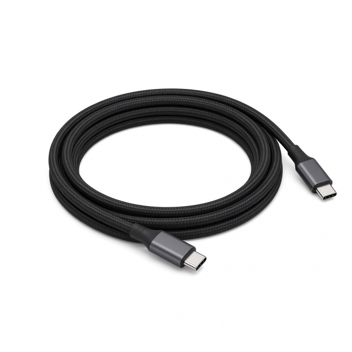 USB-C to USB-C Charging Cable, 100W, Black Braided Nylon, 1 Cable
