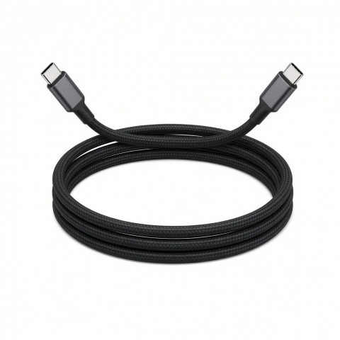 USB-C to USB-C Charging Cable, 100W, Black Braided Nylon, 1 Cable