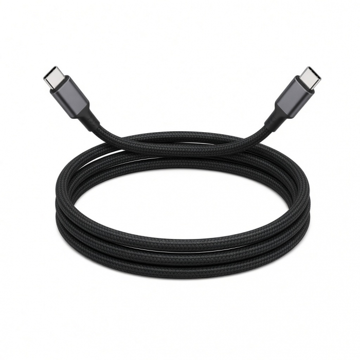 USB-C to USB-C Charging Cable, 100W, Black Braided Nylon, 1 Cable