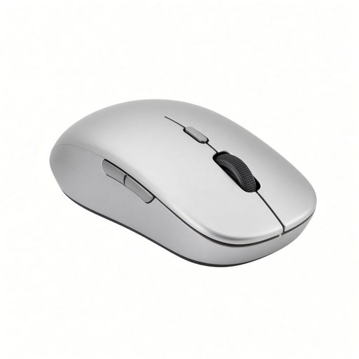Wireless Bluetooth Mouse, Silver Ergonomic Design with Silent Click Buttons