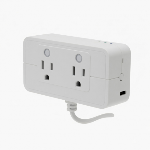Dual Smart Outlet, White Plug-in Wall Socket, Two Outlets, USB Port