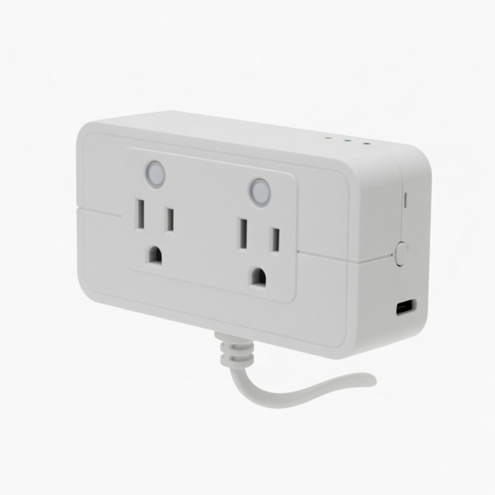 Dual Smart Outlet, White Plug-in Wall Socket, Two Outlets, USB Port