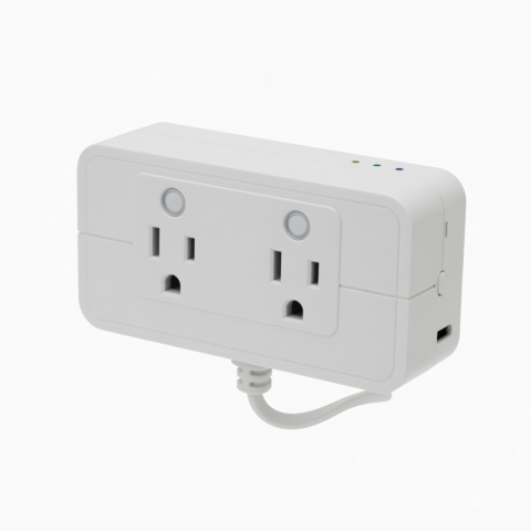 Dual Smart Outlet, White Plug-in Wall Socket, Two Outlets, USB Port