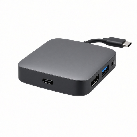 USB-C Multimedia Adapter with HDMI, USB-A, Audio Port, Black