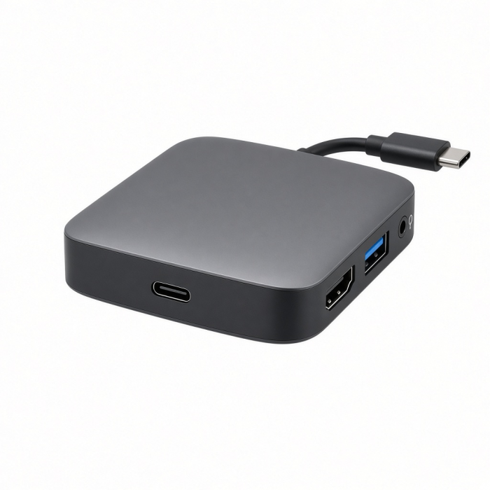USB-C Multimedia Adapter with HDMI, USB-A, Audio Port, Black