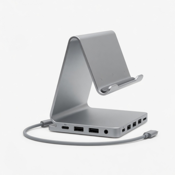 Aluminum Desktop Stand and Hub, Type-C Ports, Silver
