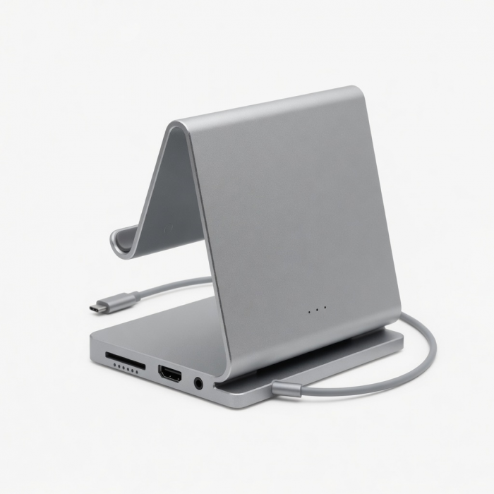Aluminum Desktop Stand and Hub, Type-C Ports, Silver