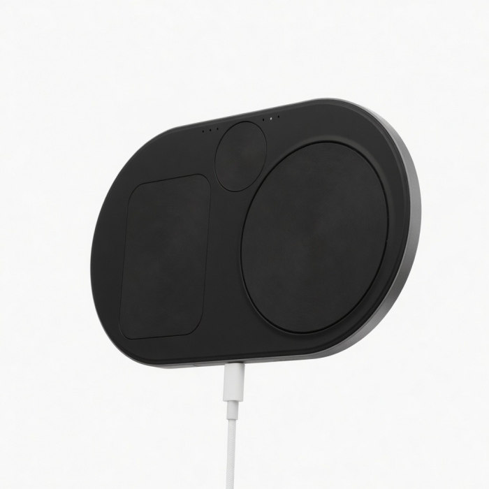 3-in-1 Wireless Charging Station Black Magnetic Pad 15W Output