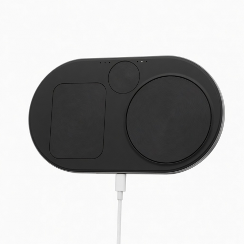 3-in-1 Wireless Charging Station Black Magnetic Pad 15W Output