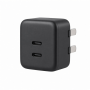 100W USB-C GaN Wall Charger, Dual-Port Compact Black Power Adapter