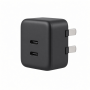 100W USB-C GaN Wall Charger, Dual-Port Compact Black Power Adapter