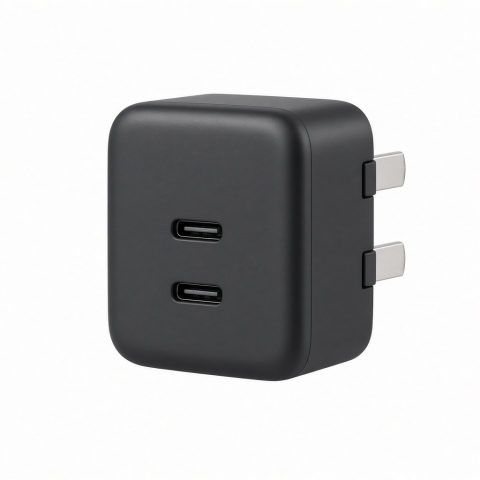 100W USB-C GaN Wall Charger, Dual-Port Compact Black Power Adapter