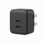 100W USB-C GaN Wall Charger, Dual-Port Compact Black Power Adapter