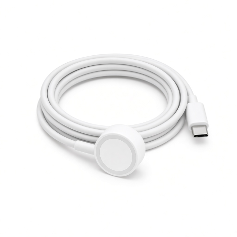 USB-C Magnetic Wireless Charging Cable, White, Round Charging Connector
