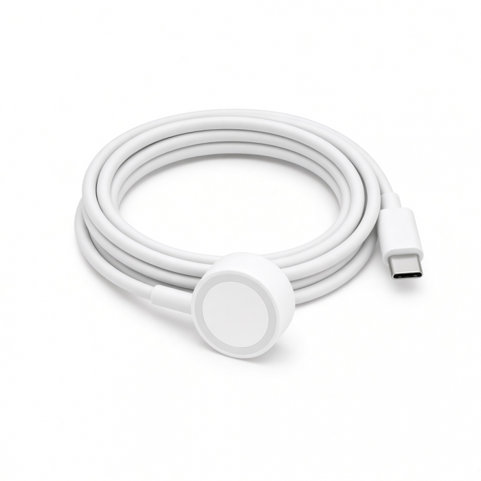 USB-C Magnetic Wireless Charging Cable, White, Round Charging Connector
