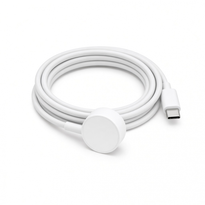 USB-C Magnetic Wireless Charging Cable, White, Round Charging Connector