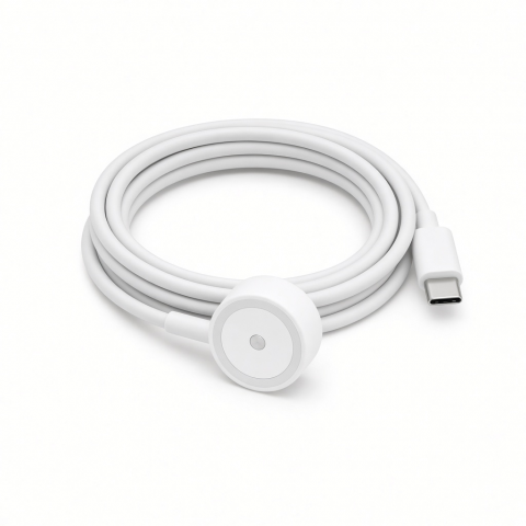 USB-C Magnetic Wireless Charging Cable, White, Round Charging Connector
