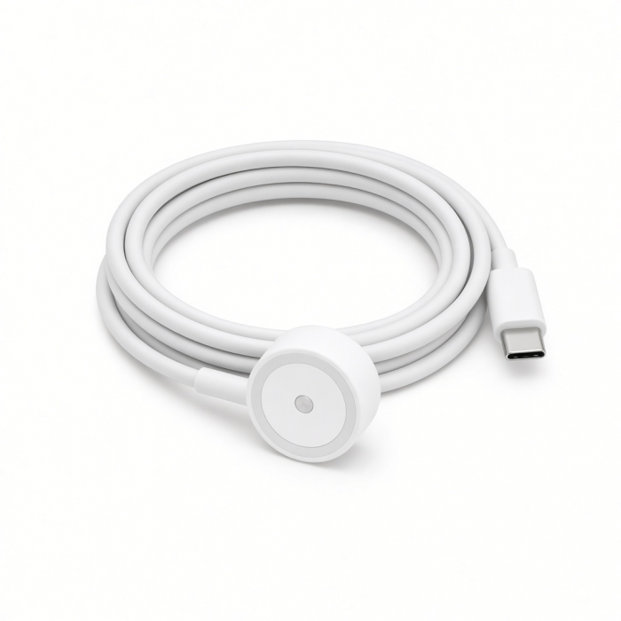USB-C Magnetic Wireless Charging Cable, White, Round Charging Connector