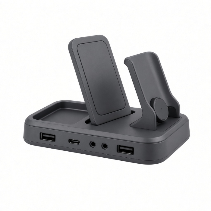 Multi-Device Charging Station, Gray Desktop Dock with USB-A and USB-C Ports