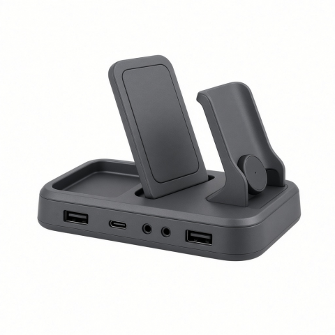 Multi-Device Charging Station, Gray Desktop Dock with USB-A and USB-C Ports