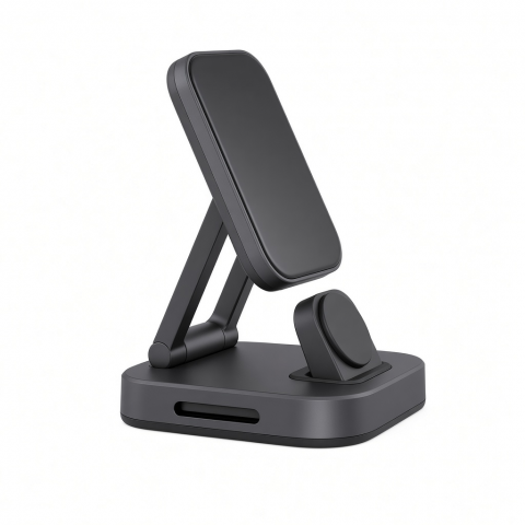 2-in-1 Magnetic Wireless Charging Stand, Aluminum, Black