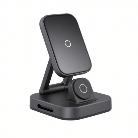 2-in-1 Magnetic Wireless Charging Stand, Aluminum, Black