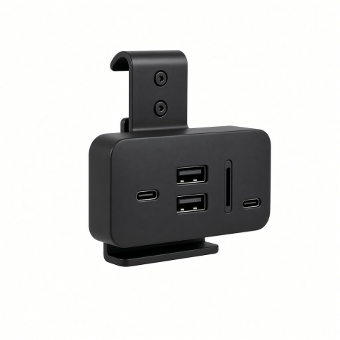 USB-C Clamp Hub with Dual USB-A Ports, Card Reader, Black