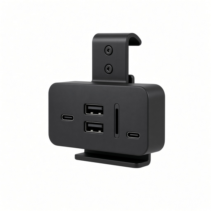 USB-C Clamp Hub with Dual USB-A Ports, Card Reader, Black