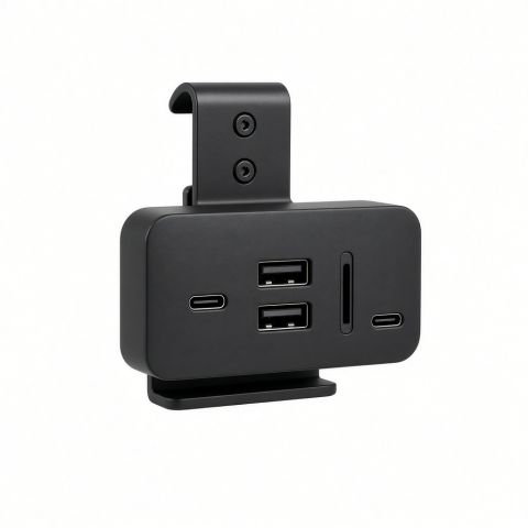 USB-C Clamp Hub with Dual USB-A Ports, Card Reader, Black