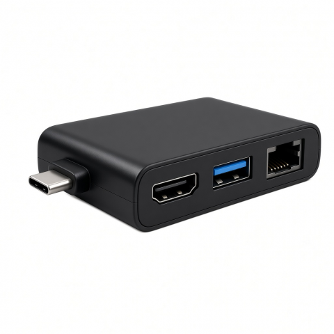 USB-C Multimedia Adapter with HDMI, USB-A, and Ethernet Ports, Black