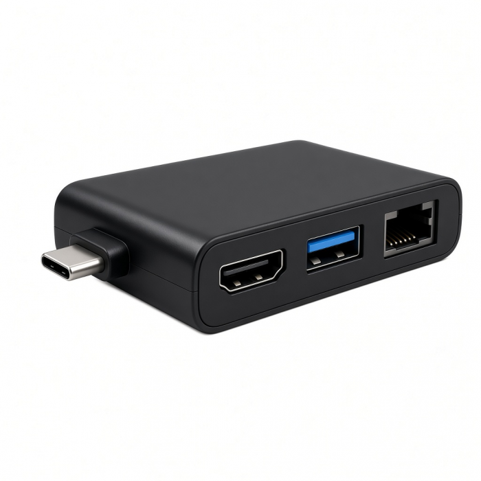 USB-C Multimedia Adapter with HDMI, USB-A, and Ethernet Ports, Black