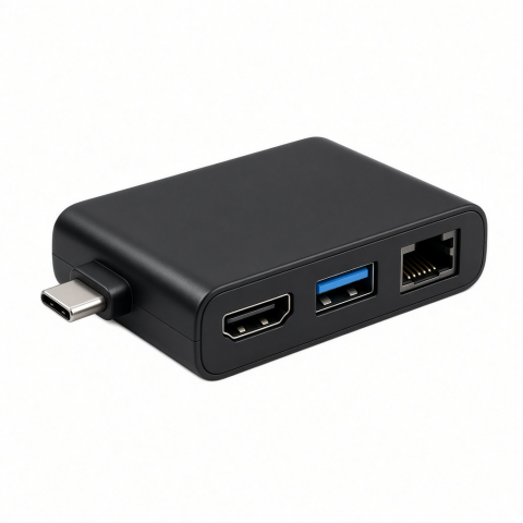 USB-C Multimedia Adapter with HDMI, USB-A, and Ethernet Ports, Black
