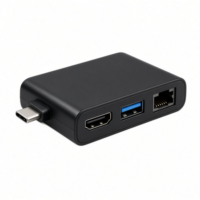 USB-C Multimedia Adapter with HDMI, USB-A, and Ethernet Ports, Black