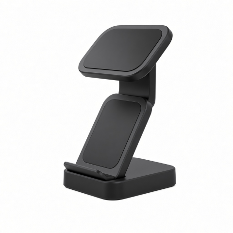 Dual Wireless Charging Stand, Black Foldable Desktop Charger Dock