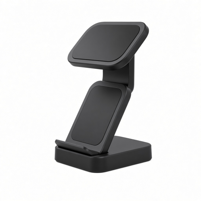 Dual Wireless Charging Stand, Black Foldable Desktop Charger Dock
