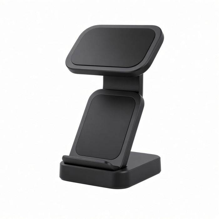 Dual Wireless Charging Stand, Black Foldable Desktop Charger Dock
