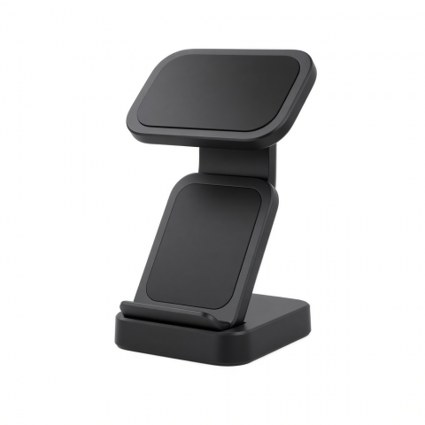 Dual Wireless Charging Stand, Black Foldable Desktop Charger Dock