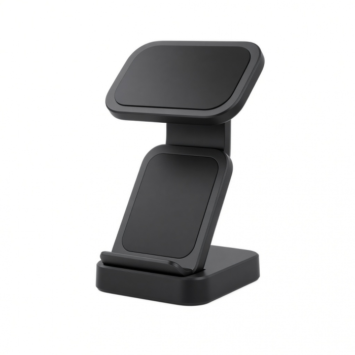 Dual Wireless Charging Stand, Black Foldable Desktop Charger Dock