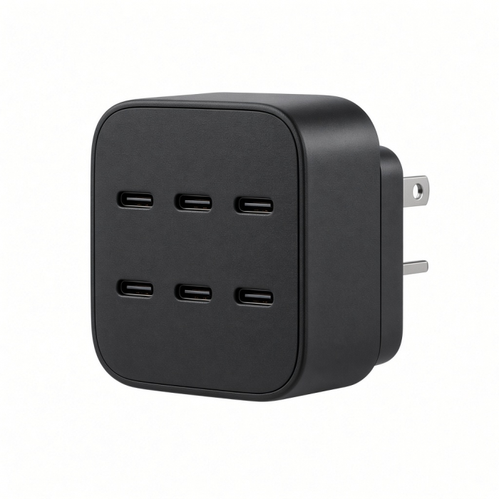 200W USB-C GaN Wall Charger, 6-Port Black Power Adapter