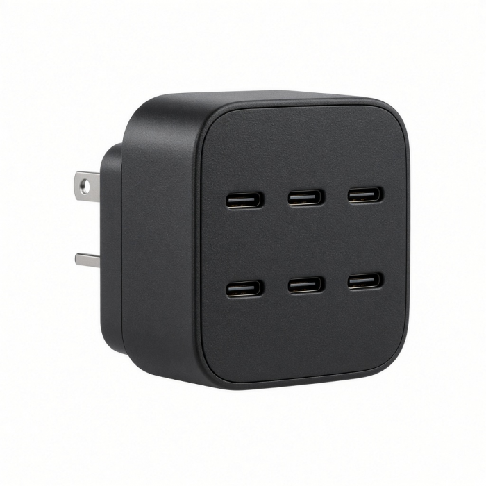 200W USB-C GaN Wall Charger, 6-Port Black Power Adapter
