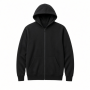Black Full-Zip Hoodie with Kangaroo Pockets Ribbed Cuffs