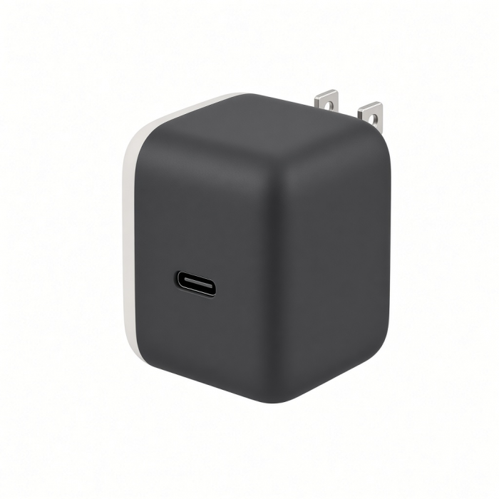 2-in-1 USB-C Wall Charger, Dual-Sided Ports, Magnetic Watch Charging Pad, Black and White